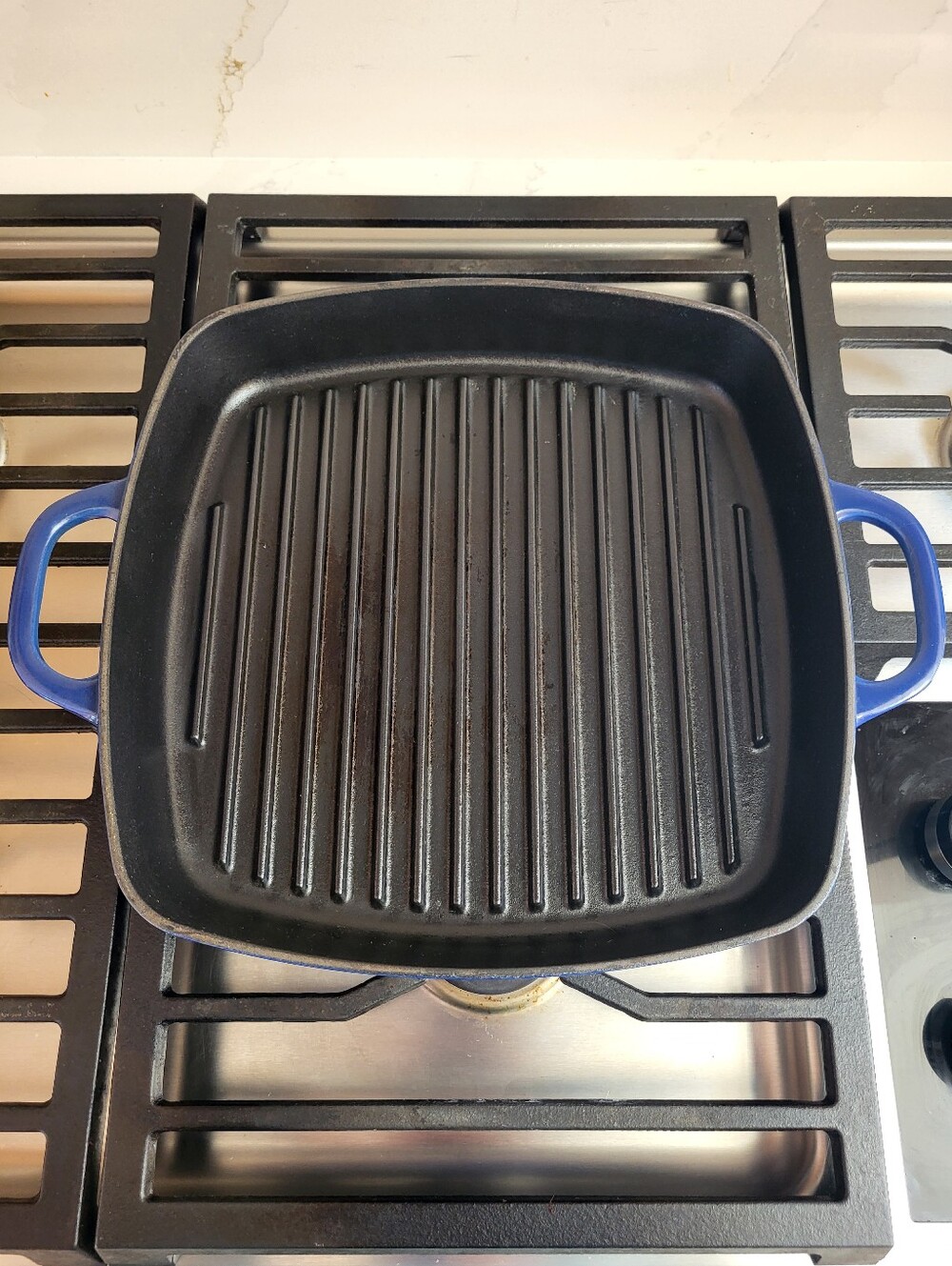 Fontignac 11.75" Enamel Cast Iron Grill Pan in Blue Made in France